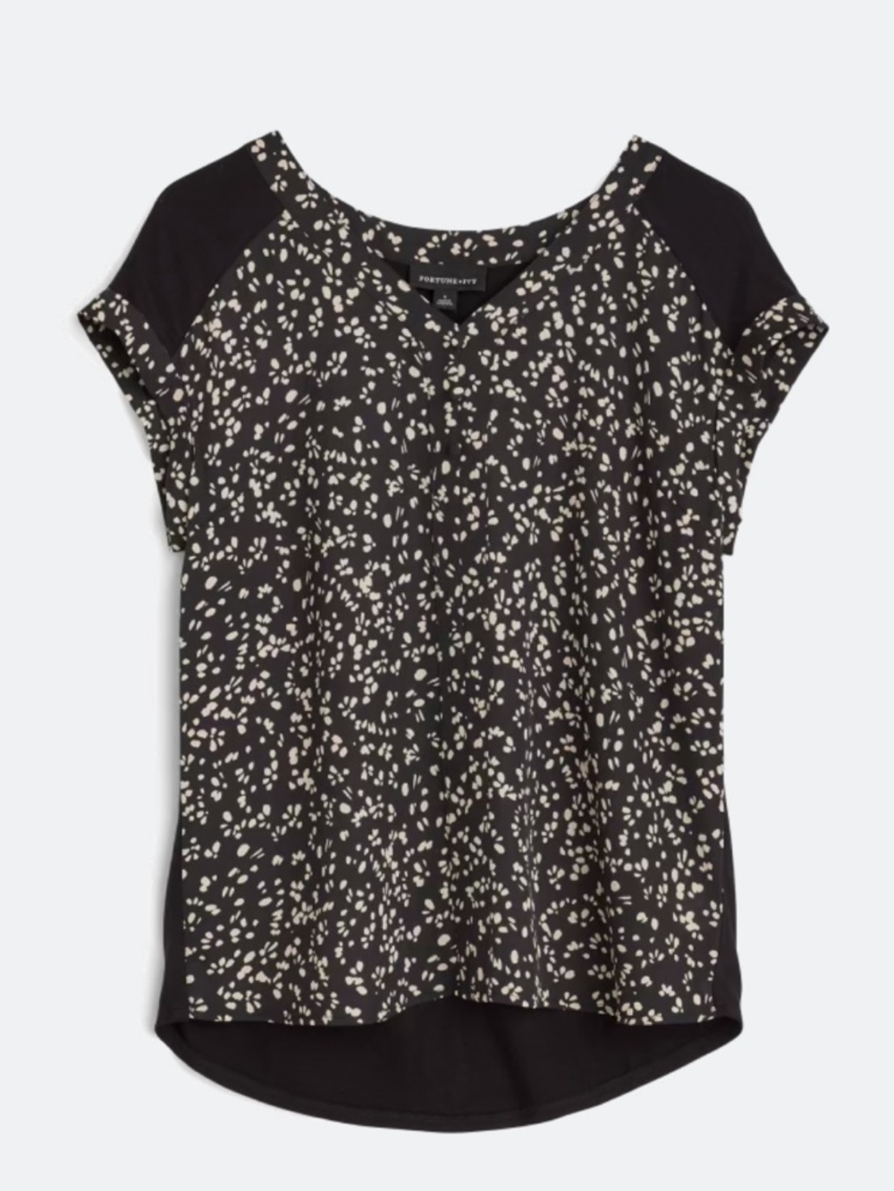 Black & Cream Printed Cap-Sleeve Blouse